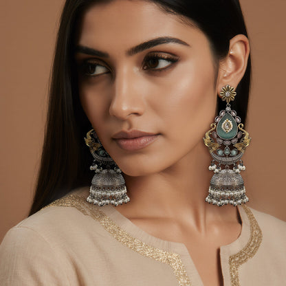 Lavanya Oxidised Blue Jhumkas Earrings