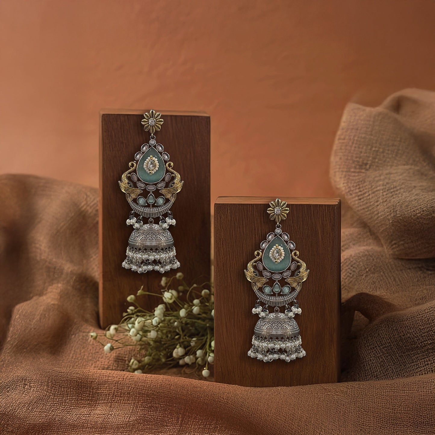 Lavanya Oxidised Blue Jhumkas Earrings