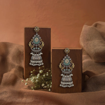 Lavanya Oxidised Blue Jhumkas Earrings