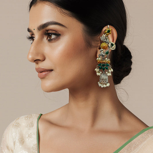 Shraddha Gold & Silver Shraddha Earcuff Danglers