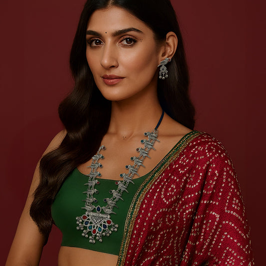 Chidiya oxidised Long Necklace Set