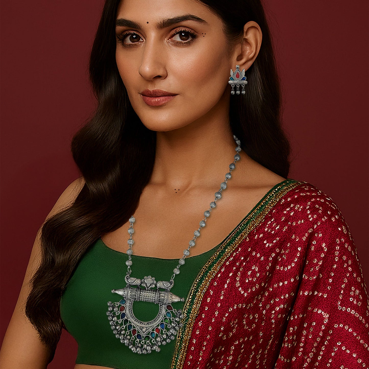 Prerna Long Oxidised Necklace Set