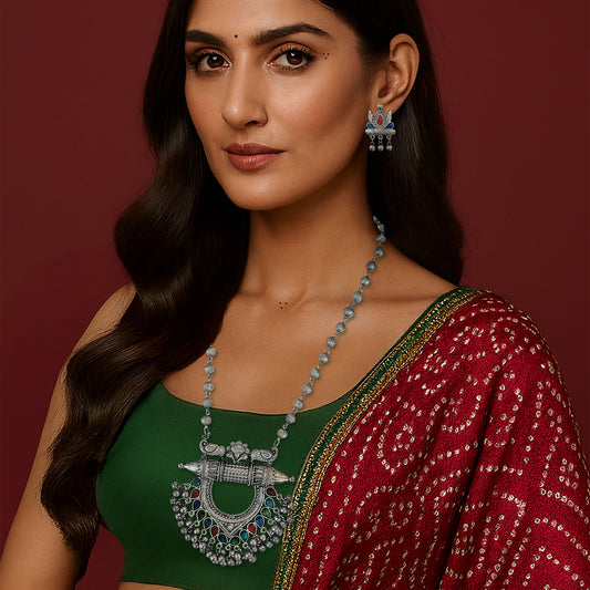 Prerna Long Oxidised Necklace Set