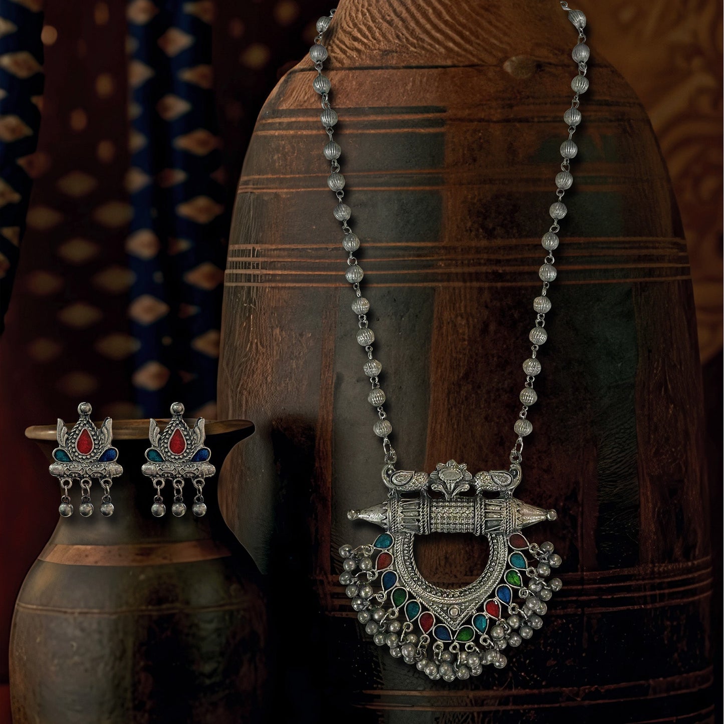 Prerna Long Oxidised Necklace Set