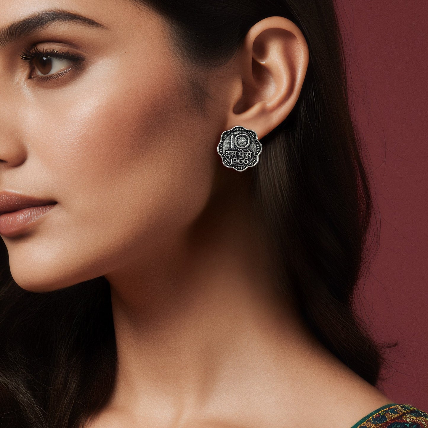 Oxidised Sikka Studs