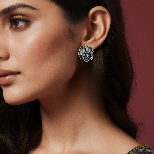 Oxidised Sikka Studs