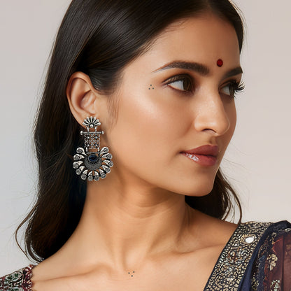 Meghna Silver Oxidized  Dangler Earrings