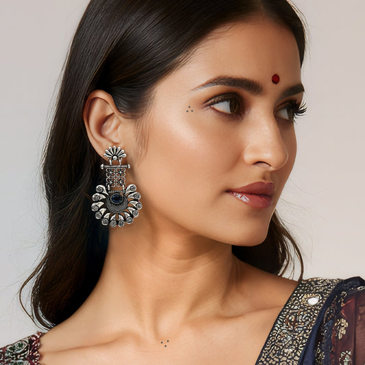 Meghna Silver Oxidized  Dangler Earrings