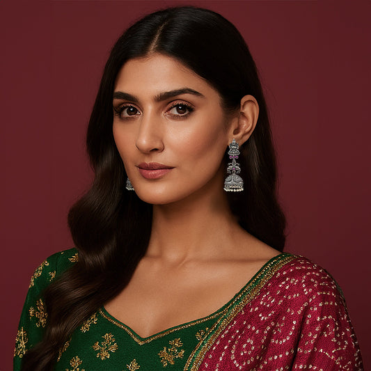 Divya Jhumkas Oxidized silver Earrings