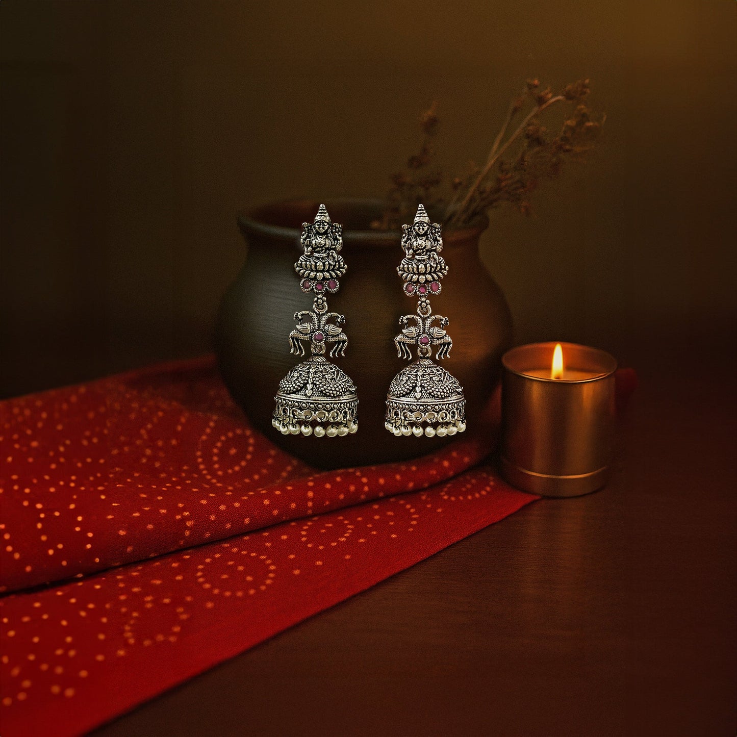 Divya Jhumkas Oxidized silver Earrings