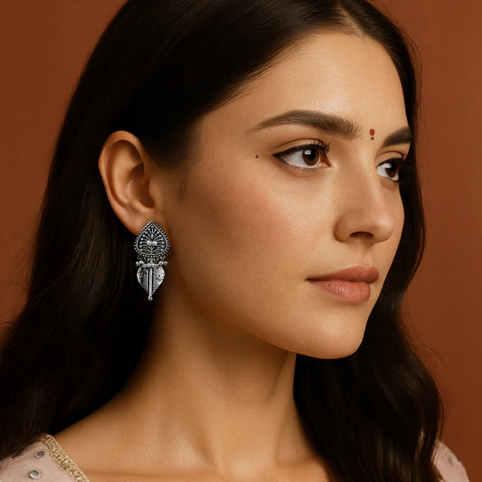 Lata Silver Oxidized Drop Earrings
