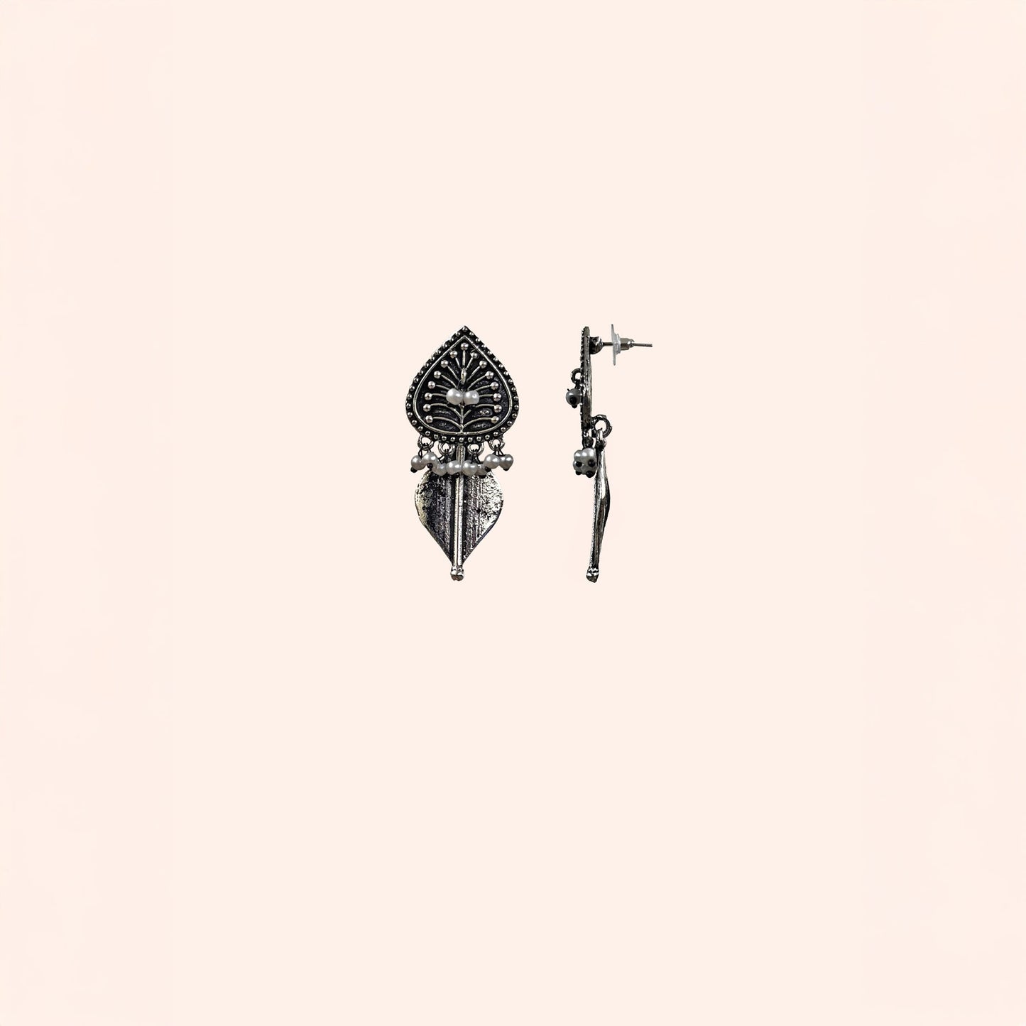 Lata Silver Oxidized Drop Earrings