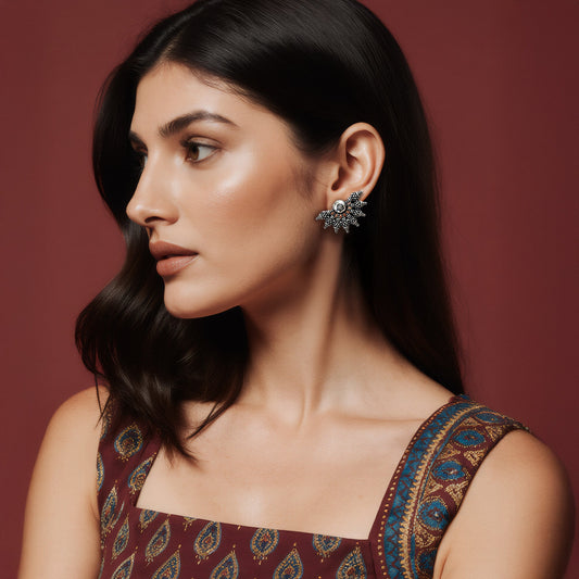 Roopa  Silver Oxidized  Dangler Studs
