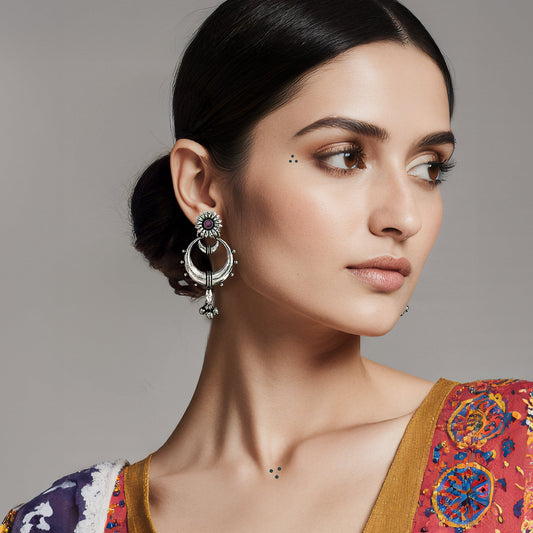 Vidhi Silver Oxidized  Dangler Earrings
