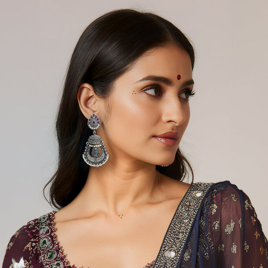 Rajika Silver Oxidized  Danglers Earrings