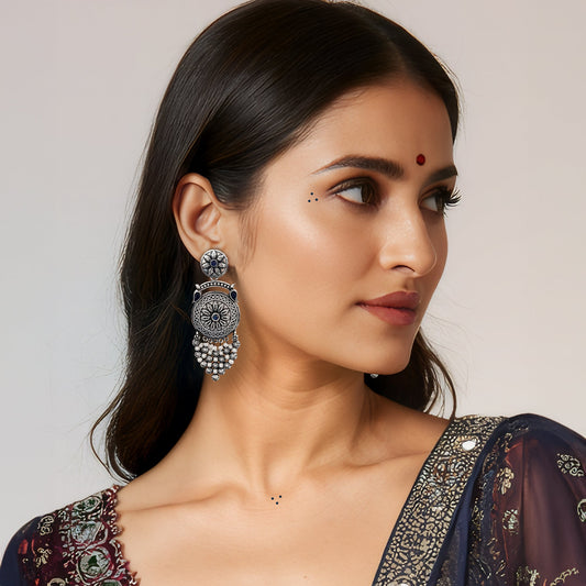 Bhavna Silver Oxidized Dangler Earrings