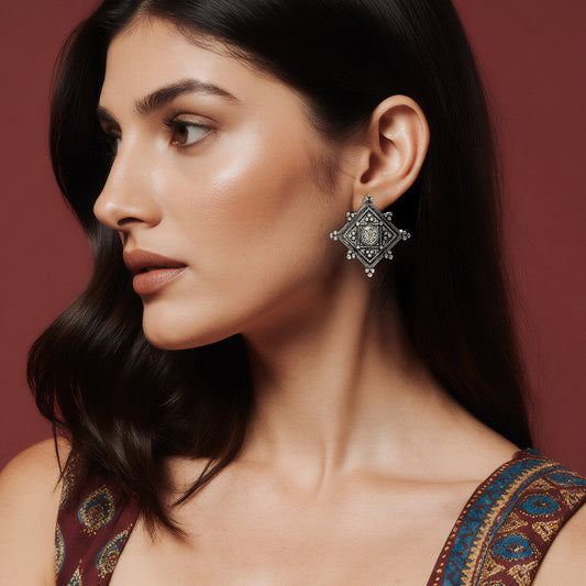 Anushka Silver Oxidized Studs Earrings