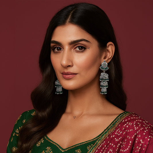 Ritvi Multilayer Jhumkas Oxidized silver Earrings