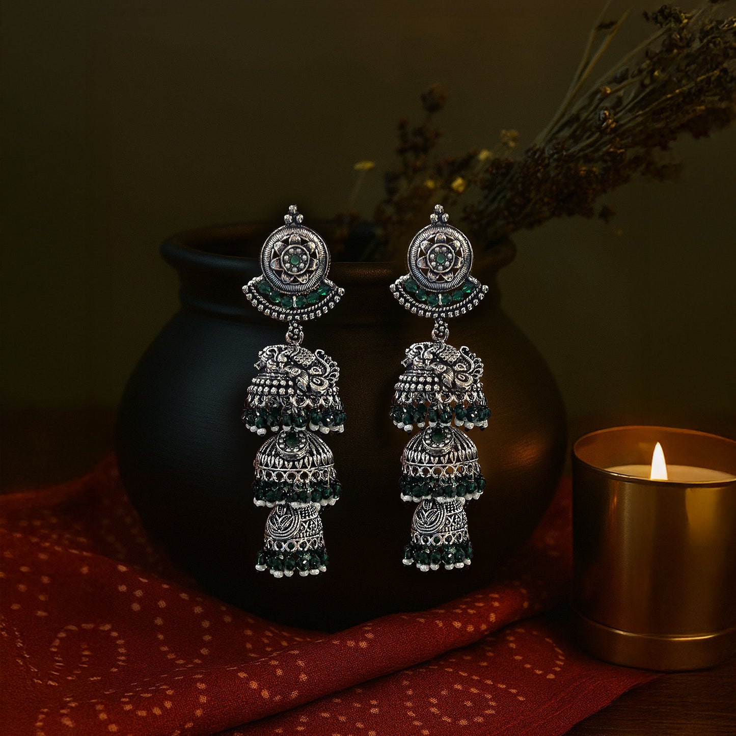 Ritvi Multilayer Jhumkas Oxidized silver Earrings
