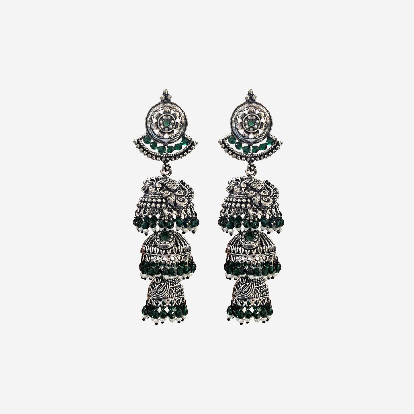 Ritvi Multilayer Jhumkas Oxidized silver Earrings