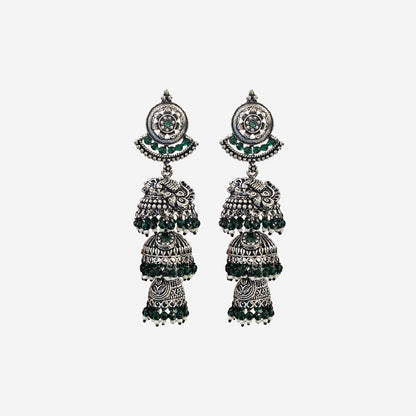 Ritvi Multilayer Jhumkas Oxidized silver Earrings