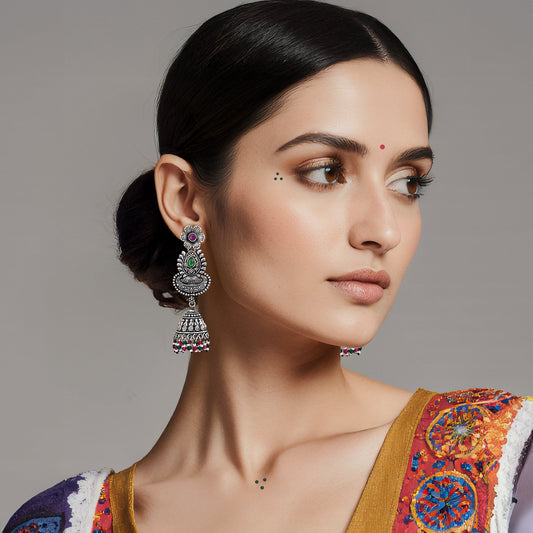 Nidhi Silver Oxidized Dangler Earrings
