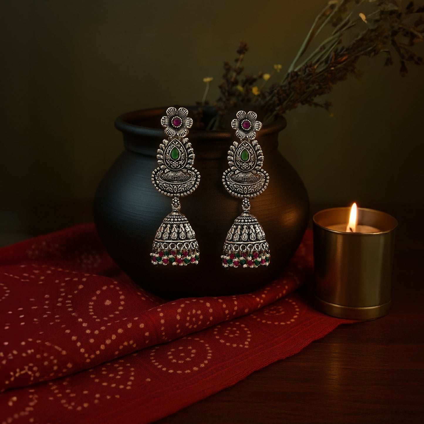 Nidhi Silver Oxidized Dangler Earrings