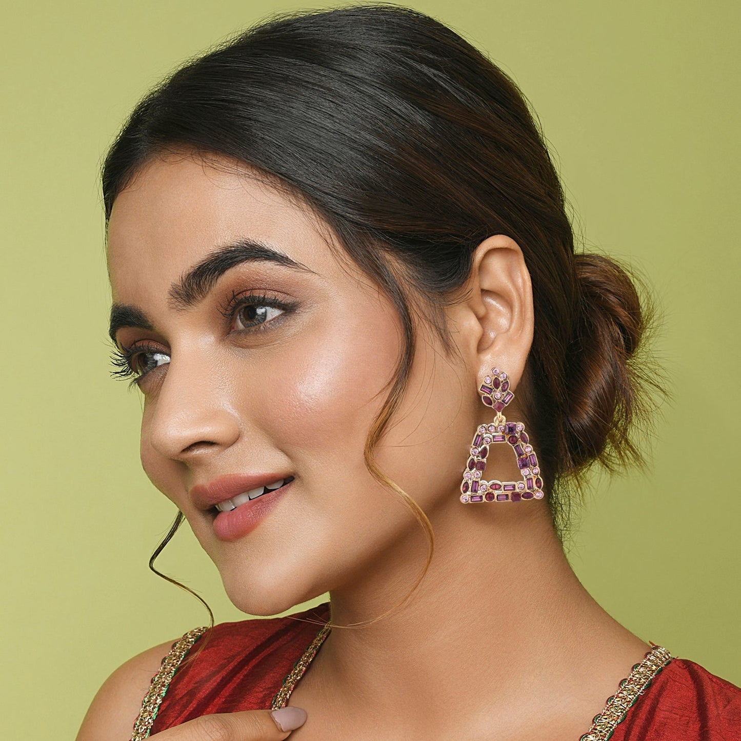 Pink Rose Crystal Drop Earring