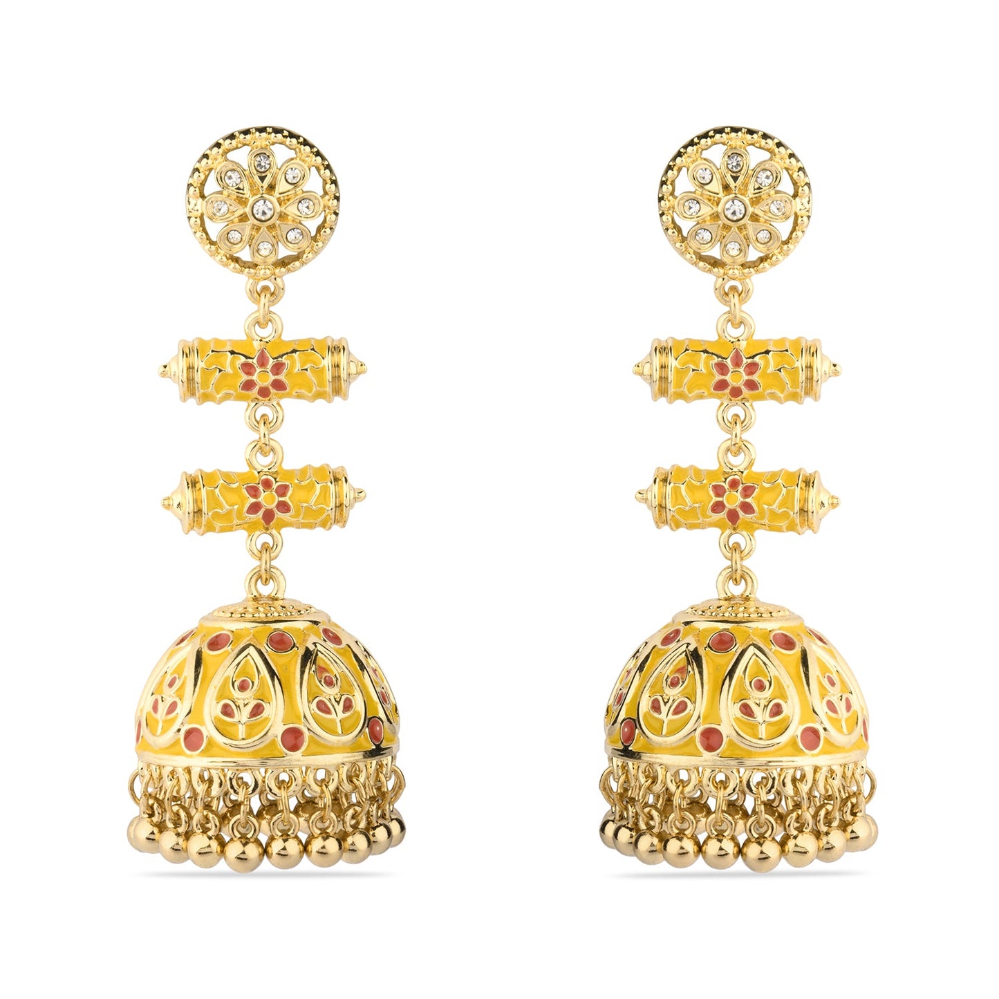 Yellow Meenakari Dome Jumka Long Drop Earring