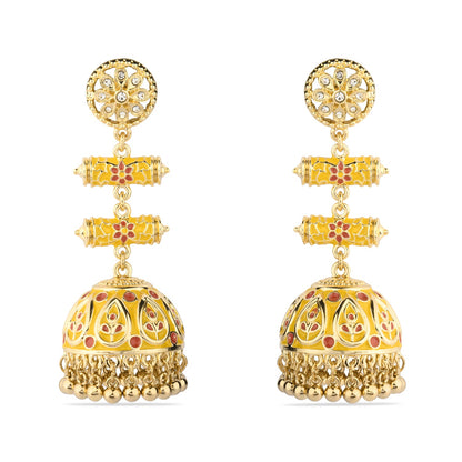 Yellow Meenakari Dome Jumka Long Drop Earring