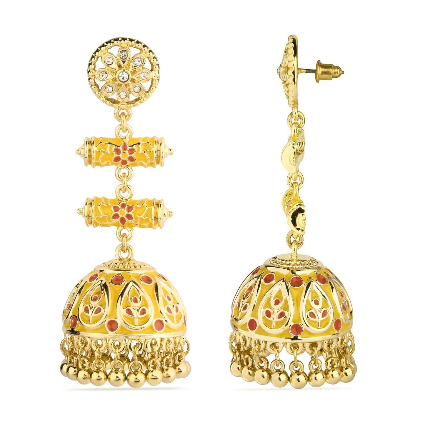 Yellow Meenakari Dome Jumka Long Drop Earring