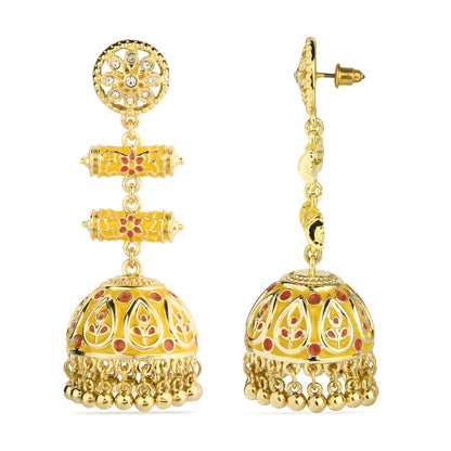 Yellow Meenakari Dome Jumka Long Drop Earring