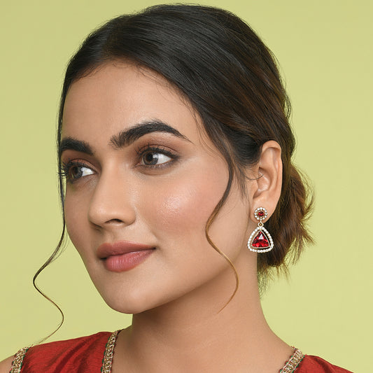 Red  Ruby Stone Geometric Drop Earring