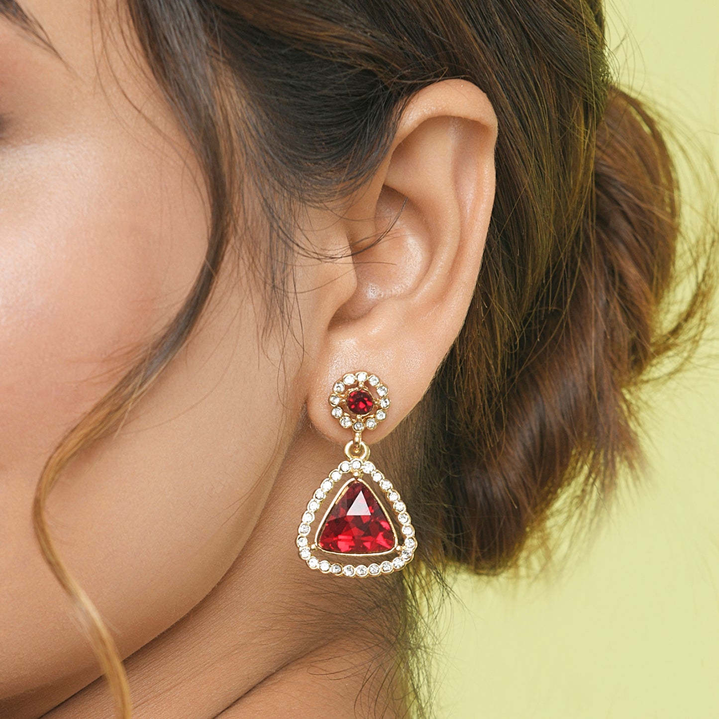 Red  Ruby Stone Geometric Drop Earring
