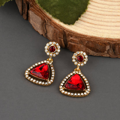 Red  Ruby Stone Geometric Drop Earring