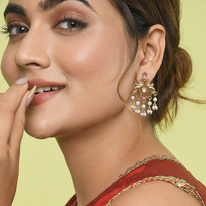 Vintage Pink and Pearl Drop Earring