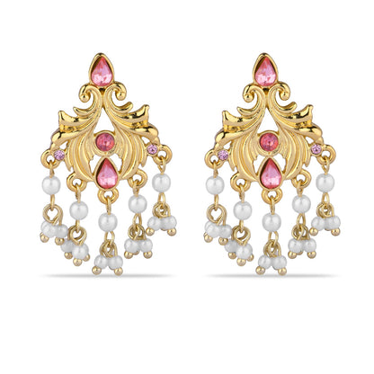 Vintage Pink and Pearl Drop Earring