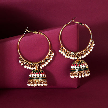 Green Beaded Meenakari Jumka Earring