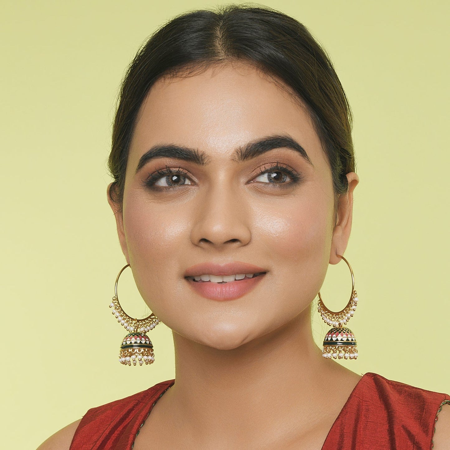 Green Beaded Meenakari Jumka Earring