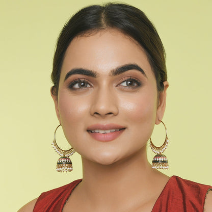 Green Beaded Meenakari Jumka Earring