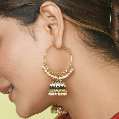 Green Beaded Meenakari Jumka Earring