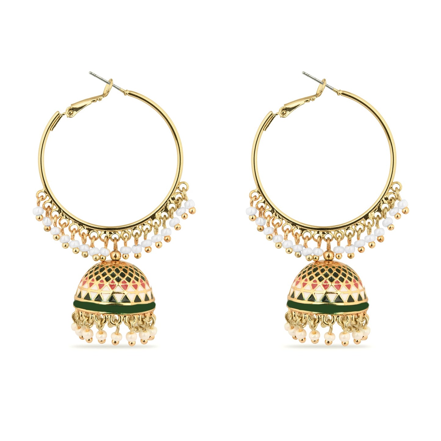 Green Beaded Meenakari Jumka Earring
