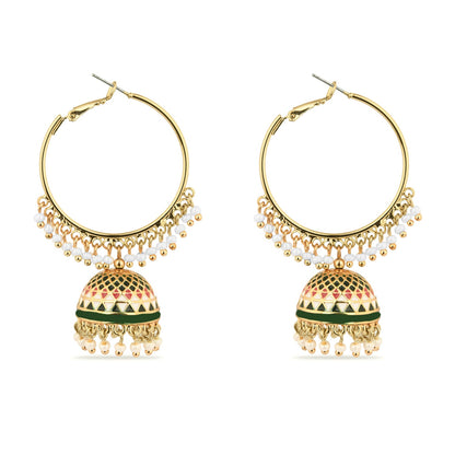 Green Beaded Meenakari Jumka Earring