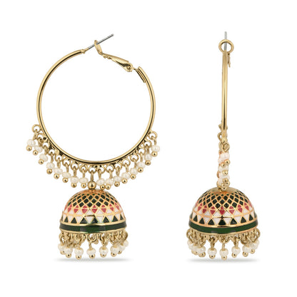Green Beaded Meenakari Jumka Earring