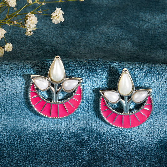 Pink Crescent Stud Earring
