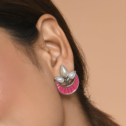 Pink Crescent Stud Earring