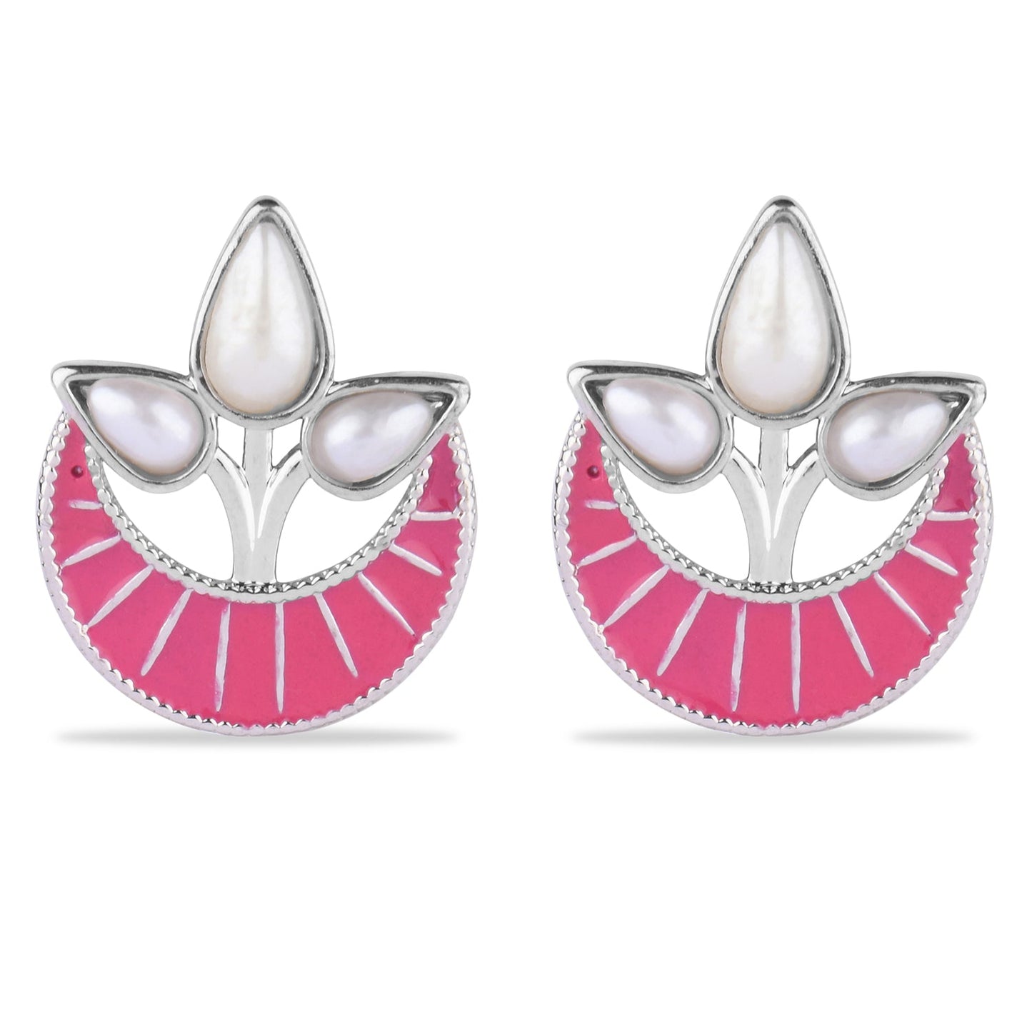 Pink Crescent Stud Earring