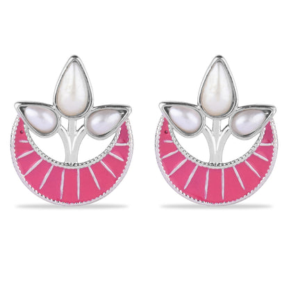 Pink Crescent Stud Earring