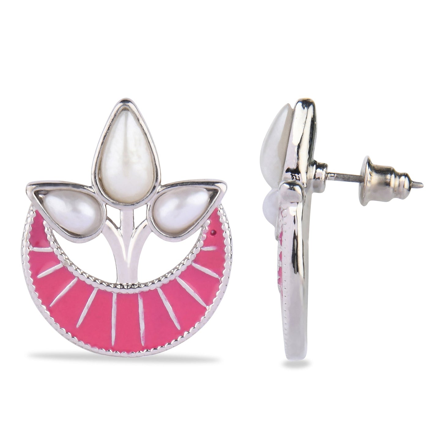 Pink Crescent Stud Earring