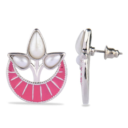Pink Crescent Stud Earring